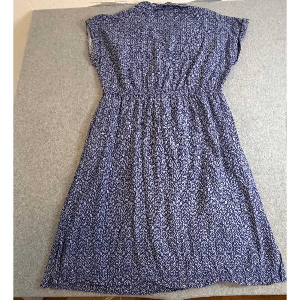 Lucky Brand Blue White Geometric Print Button Front Midi Shirt Dress Large L - Picture 3 of 4